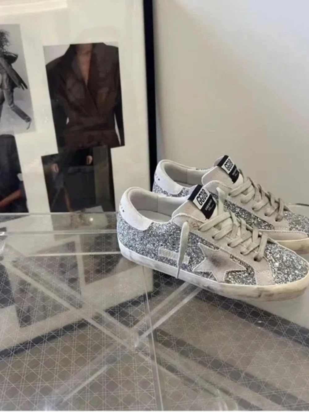Golden Goose Silver Glitter Superstar Sneakers with Star Detail - Picture 8 of 9